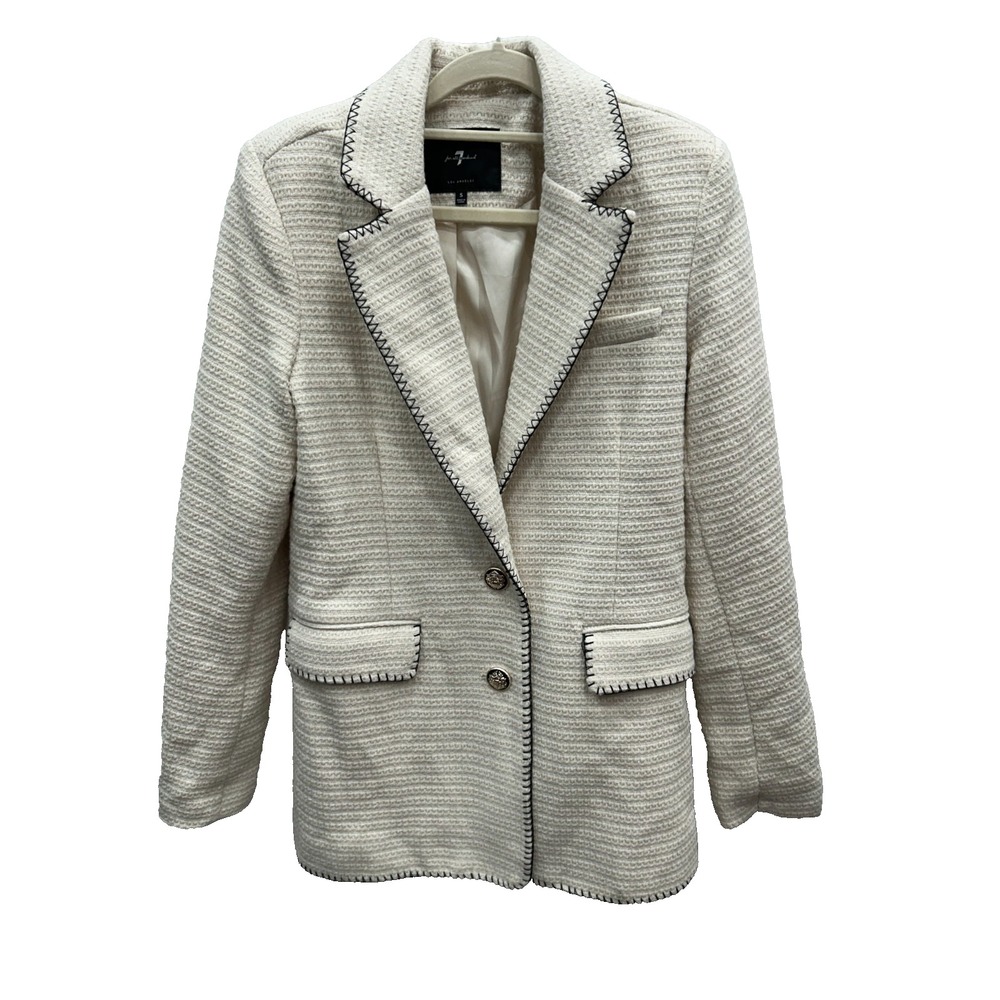 7 For All Mankind Blazer Womens S Cream Textured Knit Crest Preppy 81887